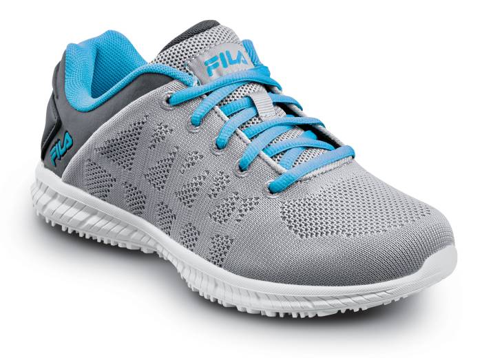 view #1 of: Fila FL5RM00665253 Memory Techknit, Women's, Highrise/ Castlerock/ Scuba Blue, Soft Toe, Slip Resistant, Low Athletic, Work Shoe