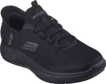 Zapato de trabajo deportivo antideslizante EH con puntera blanda negro para hombre sin cordones de manos libres SKECHERS Work SK200205BBK Summits-Colsin