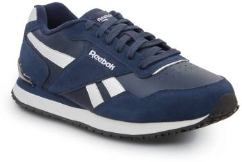 Zapato de trabajo con puntera blanda, antideslizante MaxTRAX, EH, estilo zapatilla para correr retro, azul marino/blanco, de hombre Reebok Work SRB1954 Harman