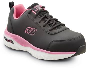 Zapato de trabajo antideslizante MaxTRAX, EH, con puntera de aleaciÝn, estilo atlÒtico, negro/rosa, de mujer, SKECHERS Work Arch Fit SSK108098BKPK Reagan