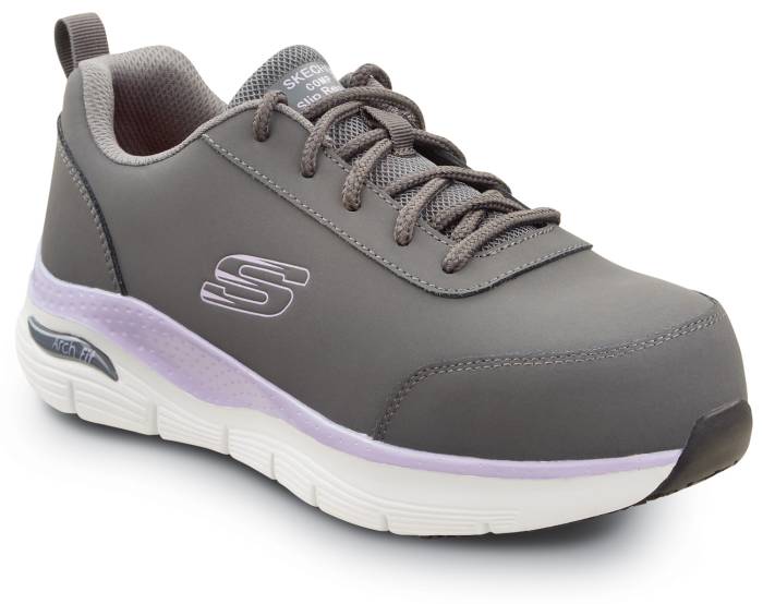 view #1 of: Zapato de trabajo antideslizante MaxTRAX, EH, con puntera de aleaciÝn, estilo atlÒtico, gris/p·rpura, de mujer, SKECHERS Work Arch Fit SSK108098GYPR Reagan