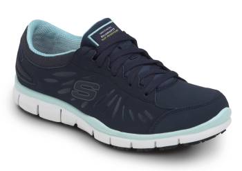 Zapato de trabajo con puntera blanda, antideslizante MaxTRAX, estilo atlÒtico, azul marino/aqua, de mujer, SKECHERS Work SSK405NVAQ Stacey