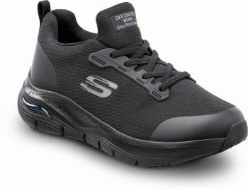 Zapato de trabajo antideslizante MaxTRAX con puntera de aleaciÝn, pancha de estilo atlÒtico negra, de mujer SKECHERS Work Arch Fit SSK8436BLK Leslie