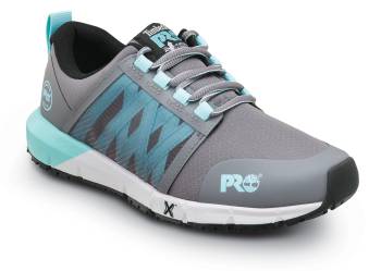 Timberland PRO STMA5YU3 Radius, Women's, Steel Grey/Aruba Blue, Soft Toe, EH, MaxTRAX Slip Resistant, Athletic, Work Shoe