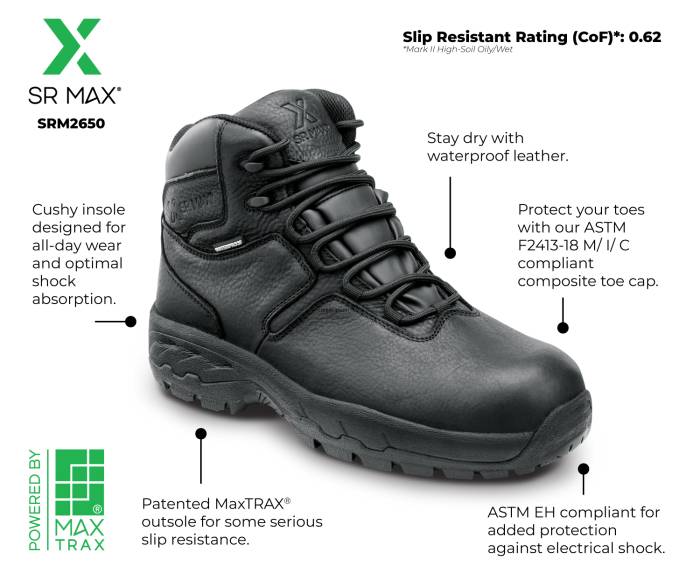 alternate view #2 of: Bota de trabajo antideslizante MaxTRAX, impermeable, EH, con puntera de material compuesto, estilo para senderismo, negra, de hombre, SR Max SRM2650 Denali